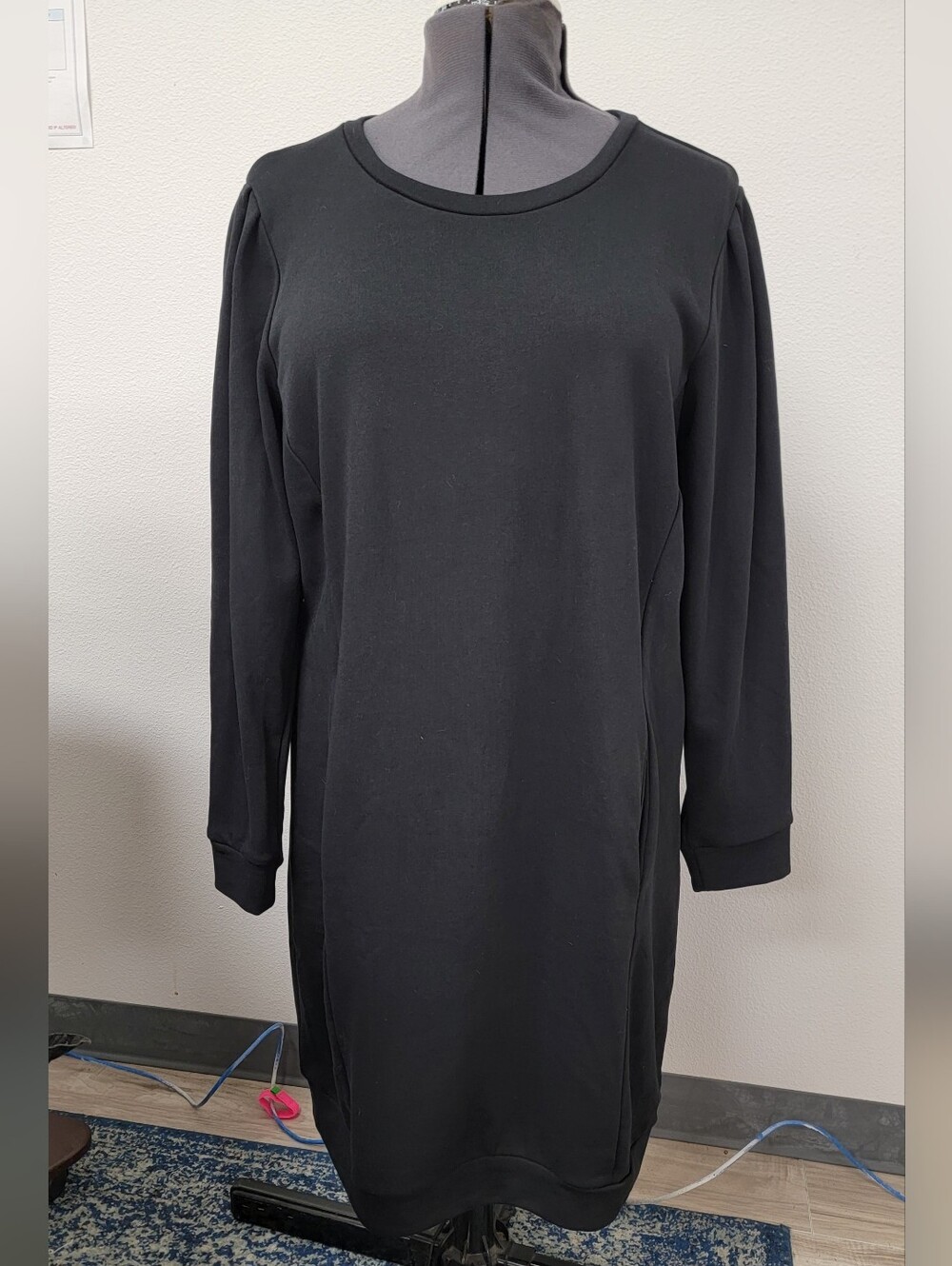 Black Long-Sleeve Swearshirt Dress